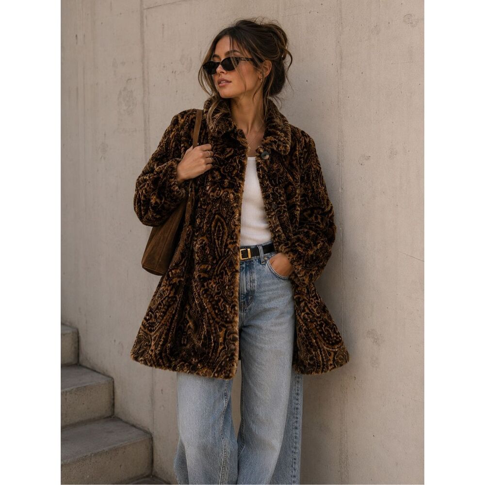 Vintage Monterey Fashions Faux Fur Paisley Swing Coat | Women’s Size 8